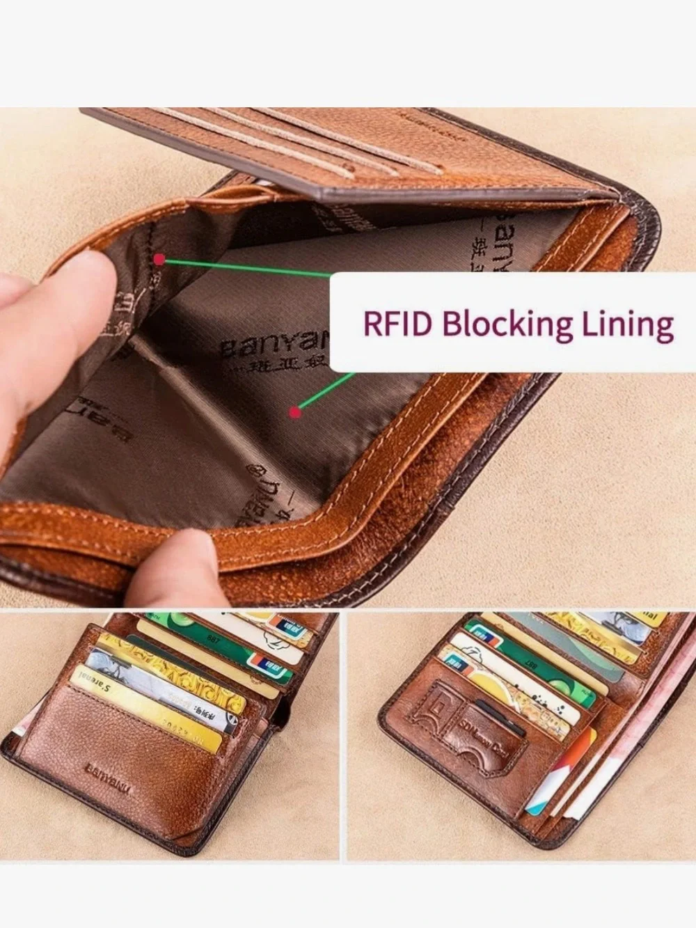 SENYIDUCAN BanYaNu RFID Trifold Wallet for Men - Mens Genuine Leather Wallet
